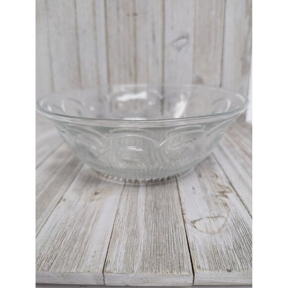Vintage Manhattan Thumbprint Clear Glass 8 1/2"  Serving Bowl - Picture 2 of 5